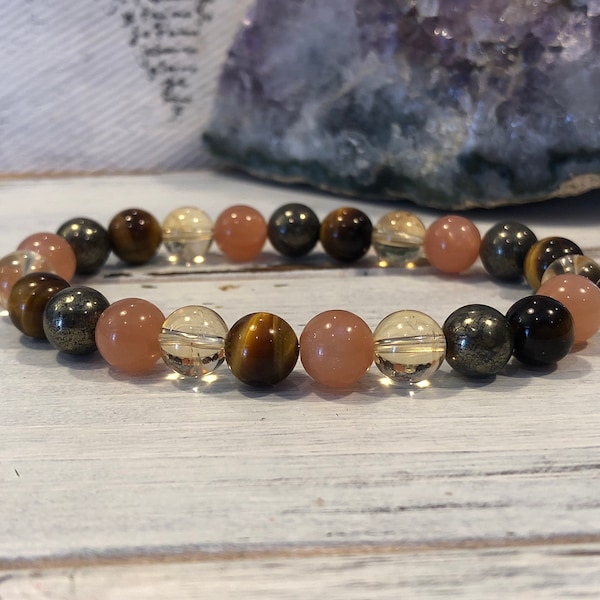 Solar Plexus Chakra Bracelet, Tiger Eye, Citrine, Sunstone, Pyrite, Chakra Balancing, For Identity, Self Esteem, Confidence, Taking Action