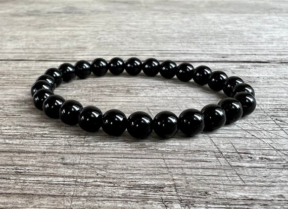 6mm Grade AA Black Onyx Bracelet, Small bead Black Onyx Stacking Bracelet, Wrist Mala Beads for Strength, Self Confidence, and Protection