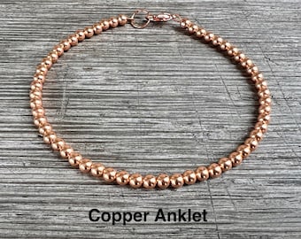 Cavigliera in vero rame non trattato, aiuta il flusso di energia, la messa a terra, allinea il corpo emotivo e fisico, scegli perline da 3/4/5 mm, filo per perline resistente