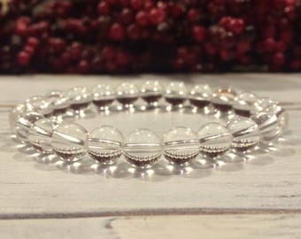 8mm A Grade Clear Quartz Bracelet, Stacking Bracelet, Wrist Mala Beads, Meditation, Healing-Positive Energy, Master Healer, Energy Amplifier