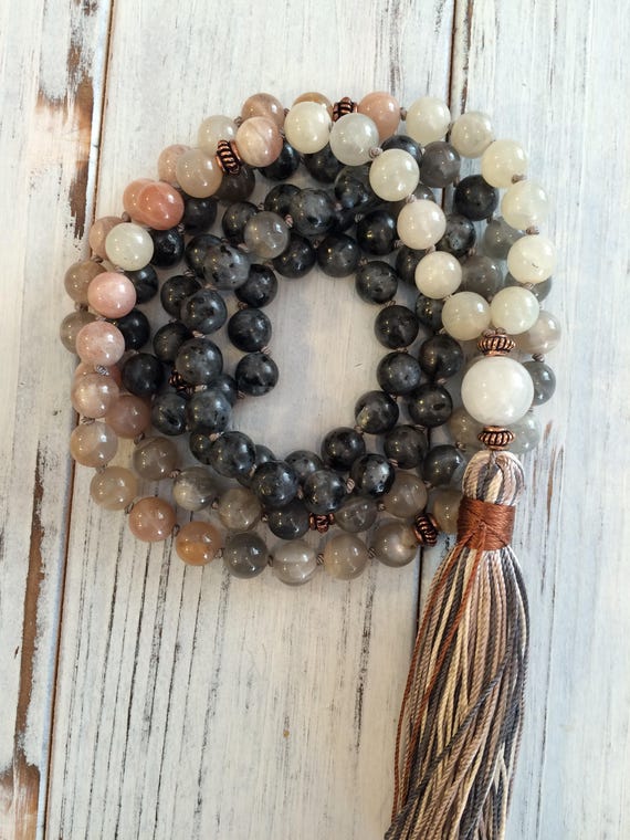 Divine Feminine Moonstone Mala, 108 Mala Beads, Meditation Beads, Buddhist Prayer, For Intuition-Femine Energy-Emotional Balance, Goddess
