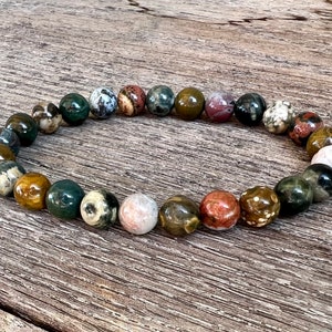 8mm AA Grade Ocean Jasper Bracelet, Stacking Bracelet, Calming Essense of the Ocean, Stress Relief, Nurturing, Mindul Living, Aura Cleansing