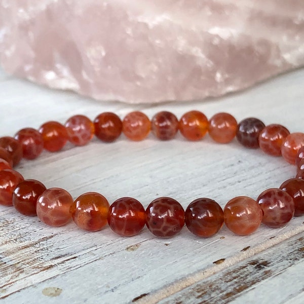 6mm Fire Agate Small Bead Stacking Bracelet, Mala Beads, Protection FromNegativity, Vitality, Energy, Motivation & Creativity, Sacral Chakra