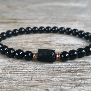 Roher Schwarzer Turmalin + AAA Schwarzer Turmalin Armband, 6 mm Armband, Schutz, Erdung, Stressabbau, gesamtes Wohlbefinden, Wurzelchakra