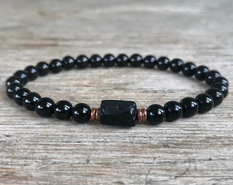 Raw Black Tourmaline + AAA Black Tourmaline Bracelet, 6mm Wrist Mala, Protection, Grounding, Stress Relief, Overall Wellbeing, Root Chakra