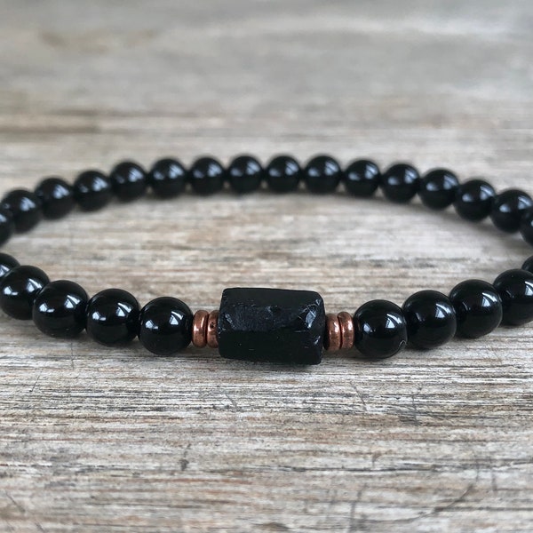 Raw Black Tourmaline + AAA Black Tourmaline Bracelet, 6mm Wrist Mala, Protection, Grounding, Stress Relief, Overall Wellbeing, Root Chakra