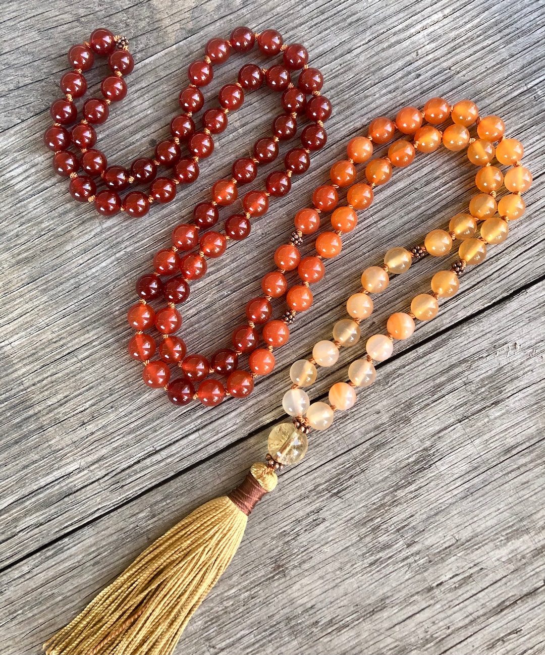 Chapelet Mala Bouddhiste 108 Perles En Pierre Sable D'or - Bracelet Unisexe, Neuf Sans Emballage