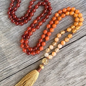 Vitality Mala, 108 Mala Beads, Carnelian + Citrine Mala, Mantra Meditation, Buddhist Prayer Beads, Vitality, Motivation, Courage, Happiness