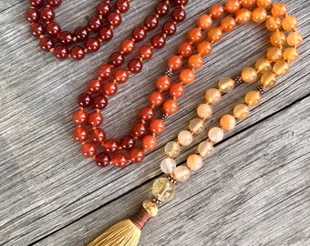 Vitality Mala, 108 Mala Beads, Carnelian + Citrine Mala, Mantra Meditation, Buddhist Prayer Beads, Vitality, Motivation, Courage, Happiness