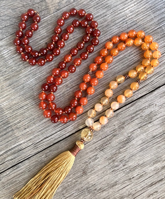 Vitality Mala, 108 Mala Beads, Carnelian Citrine Mala, Mantra