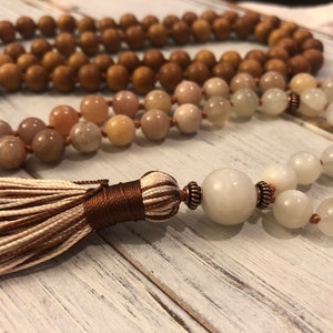 Divine Sandalwood Moonstone Mala, 108 Mala Beads, Buddhist Prayer, Meditation, Femine Energy, Goddess, Awareness Tranquility Divine Thoughts image 3