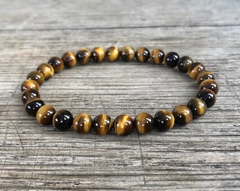 Genuine Tiger Eye Bracelet, 6mm small bead Tiger Eye stacking bracelet, wrist mala beads for determination, will power, focus, goal setting