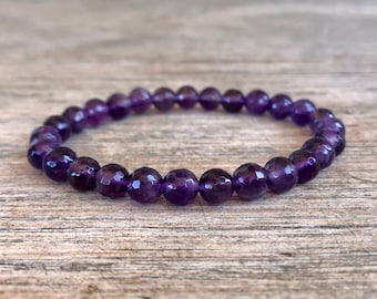 6mm AA Grade Faceted Amethyst Bracelet, Stacking Bracelet, February Birthstone, Overcoming Fear, Heightens Spirituality, Protection