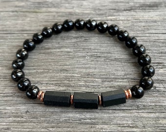 Raw Shungite + High Carbon Genuine Russian Shungite Bracelet, 6mm Beads, EMF Shield, Protection, Grounding, Stress Relief, Root Chakra