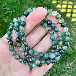 Perfectly Imperfects, BIG SAVINGS, 6mm Moss Agate Bracelet, Slightly Imperfect Beads, Great Energy, On Sale, Partial Proceeds For Charity