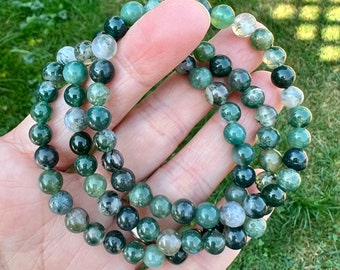 Perfectly Imperfects, BIG SAVINGS, 6mm Moss Agate Bracelet, Slightly Imperfect Beads, Great Energy, On Sale, Partial Proceeds For Charity