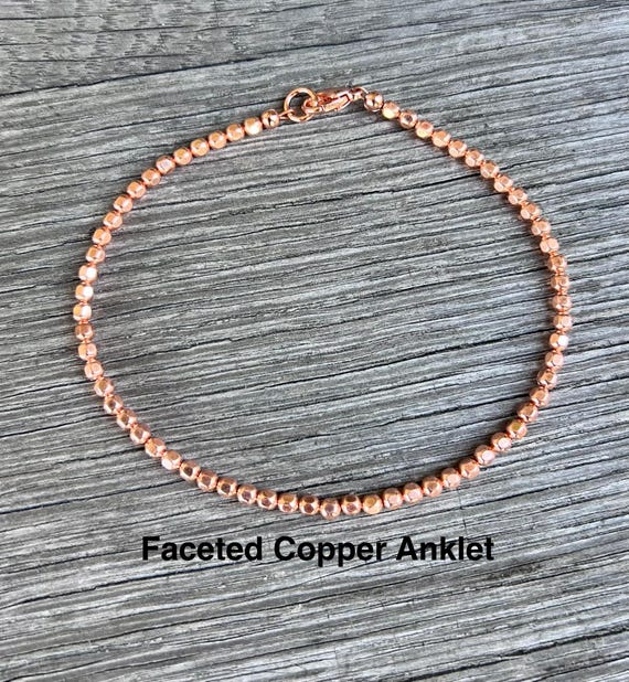 Genuine Untreated Copper Anklet, Helps Energy Flow, Grounding, Aligns Emotional & Physical Body, Choose 3/4/5mm Beads, Durable Beading Wire