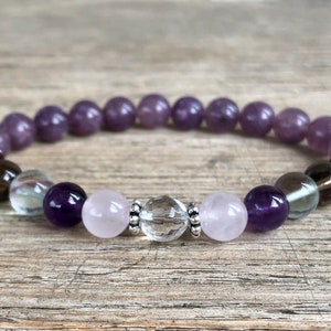 Stress & Anxiety Support Bracelet, 7 Best Crystals Supporting You Through Stress And Anxiety, Lepidolite, Meditation, Self Care,