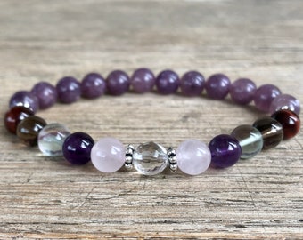 Bracelet anti-stress et anxiété, 7 meilleurs cristaux pour vous aider à surmonter le stress et l'anxiété, lépidolite, méditation, soins personnels,