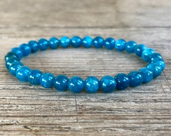 6mm Blue Apatite Bracelet, AA Grade, Small Bead Stacking Bracelet, Wrist Mala For Motivation, Personal Growth, Inspiration, Throat Chakra