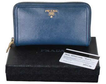 プラダ サフィアーノレザー ロングウォレット - ブルー ジップ