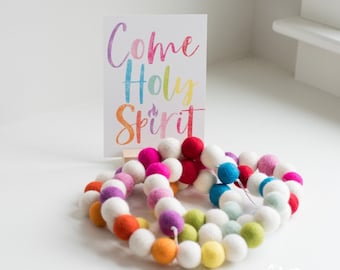 Pentecost Garland - Rainbow Garland - Holy Spirit Garland - Felt Ball Garland - Catholic Decor - Pentecost Decor - Catholic Pentecost Decor