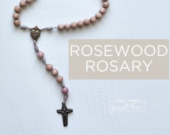 Rosewood Rosary with Solid Bronze Parts – Sacred Heart Centerpiece – Sorrowful Mother - Sacred Heart – Crucifix – Rosary – Wood Bead Rosary