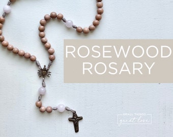 Rosewood Rosary with Solid Bronze Parts – Seven Sorrows of Mary Centerpiece – Sorrowful Mother Crucifix – Wood Bead Rosary – Catholic Rosary
