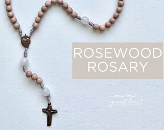 Rosewood Rosary with Solid Bronze Parts – Sacred Heart Centerpiece – Sorrowful Mother Crucifix – Rosary – Wood Bead Rosary – Catholic Rosary