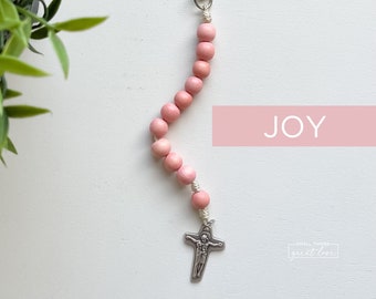 JOY Decade Rosary with Clasp - Peachy Pink Decade Rosary - Catholic Rosary  - Wood Bead Rosary - Confirmation Gift - Catholic Gift