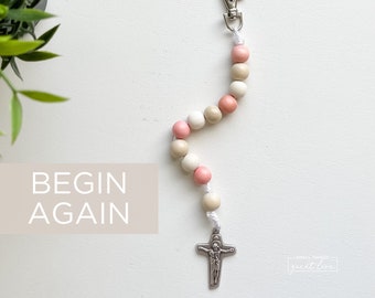 BEGIN AGAIN Decade Rosary with Clasp - Decade Rosary - Catholic Rosary  - Wood Bead Rosary - Confirmation Gift - Catholic Gift