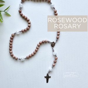 Rosewood Rosary with Solid Bronze Parts Sacred Heart Centerpiece Sorrowful Mother Sacred Heart Crucifix Rosary Wood Bead Rosary image 1