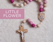 LITTLE FLOWER Wall Rosary - Catholic Rosary - Felt Ball Rosary - Wall Rosary - Baptism Gift - Catholic Gift - St. Terese of Lisieux