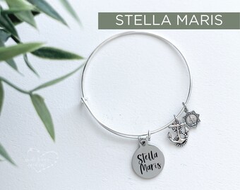 STELLA MARIS Bangle - Catholic Bracelet - Stella Maris Bracelet - Marian Bangle - Marian Charm Bracelet - Expandable Bangle - Charm