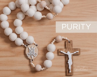 PURITY Wall Rosary - White Wall Rosary - Wall Rosary - Felt Ball Rosary - Catholic Gift - Rosary - Catholic Wedding - Catholic Baptism