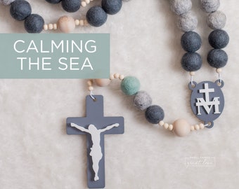 CALMING of the SEA Wall Rosary - Catholic Rosary - Felt Ball Rosary - Wall Rosary - Baptism Gift - Catholic Gift - First Communion - Rosary