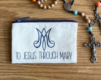 Auspice Maria Rosary Case - Canvas Rosary Case - Auspice Maria - Rosary Purse - Rosary Pouch - Confirmation Gift - Communion Gift