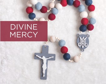 DIVINE MERCY Wall Rosary - Catholic Rosary - Felt Ball Rosary - Wall Rosary - Baptism Gift - Catholic Gift - Jesus I Trust in You - Rosary