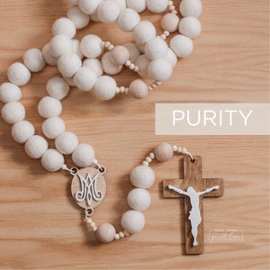 PURITY Wall Rosary - White Wall Rosary - Wall Rosary - Felt Ball Rosary - Catholic Gift - Rosary - Catholic Wedding - Catholic Baptism