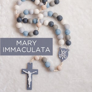 MARY IMMACULATA Wall Rosary Catholic Rosary Felt Ball Rosary Wall Rosary Baptism Gift Catholic Gift First Communion Rosary image 1