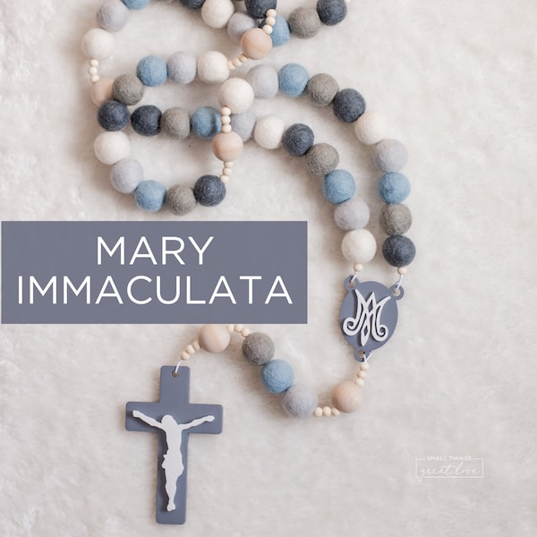 MARY IMMACULATA Wall Rosary - Catholic Rosary - Felt Ball Rosary - Wall Rosary - Baptism Gift - Catholic Gift - First Communion - Rosary