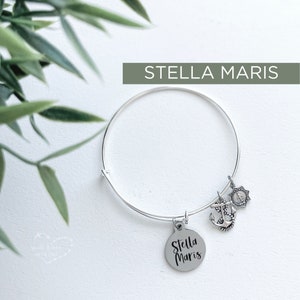 STELLA MARIS Bangle - Catholic Bracelet - Stella Maris Bracelet - Marian Bangle - Marian Charm Bracelet - Expandable Bangle - Charm