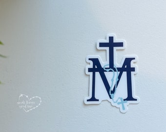 Marian Cross Vinyl Sticker - Rosary Sticker - Catholic Sticker - Mary Sticker - Marian Consecration Sticker