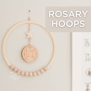 Rosary Hoops - Miraculous Medal Hoop - St. Benedict Medal Hoop - Rosary Decor - Catholic Decor - Catholic Baby - Wall Rosary