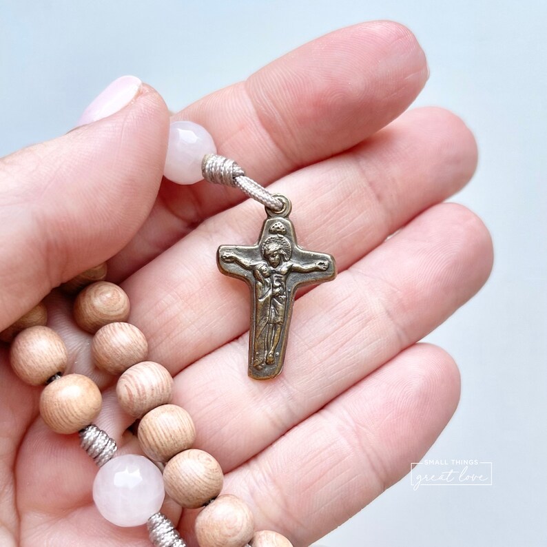 Rosewood Rosary with Solid Bronze Parts Sacred Heart Centerpiece Sorrowful Mother Crucifix Rosary Wood Bead Rosary Catholic Rosary image 3