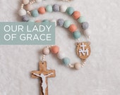 OUR LADY of GRACE Wall Rosary - Catholic Rosary - Felt Ball Rosary - Catholic Art - Baptism Gift - Catholic Gift - First Communion - Rosary