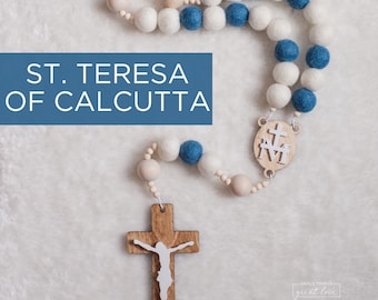 ST. TERESA of CALCUTTA Wall Rosary - Felt Ball Rosary - Wall Rosary - Baptism Gift - Catholic Gift - First Communion Gift - Rosary