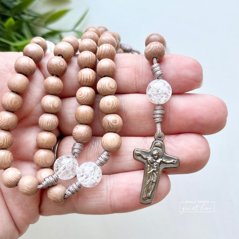Rosewood Rosary with Solid Bronze Parts Sacred Heart Centerpiece Sorrowful Mother Sacred Heart Crucifix Rosary Wood Bead Rosary image 4
