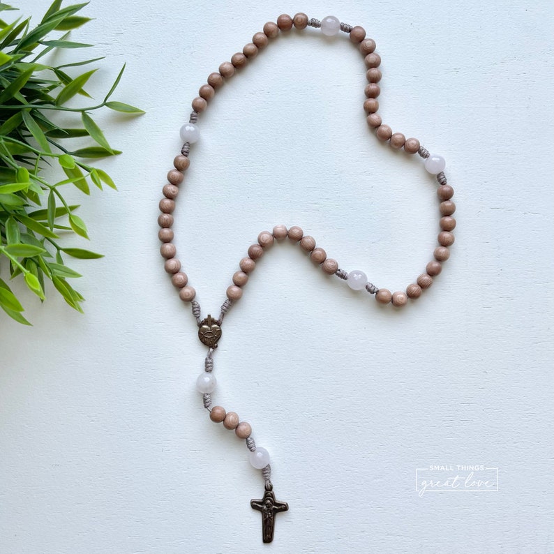 Rosewood Rosary with Solid Bronze Parts Sacred Heart Centerpiece Sorrowful Mother Crucifix Rosary Wood Bead Rosary Catholic Rosary image 4