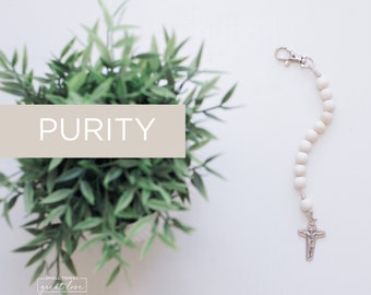 PURITY Single Decade Rosary with Clasp - White Single Decade Rosary - Catholic Rosary - Wood Bead Rosary - Confirmation Gift - Catholic Gift